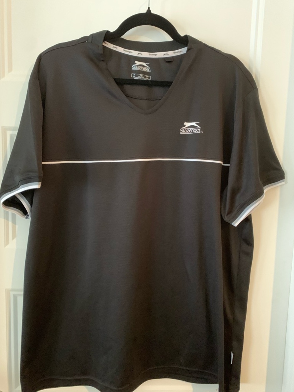 Slazenger Men’s Black Athletic V-Neck Shirt with White Trim